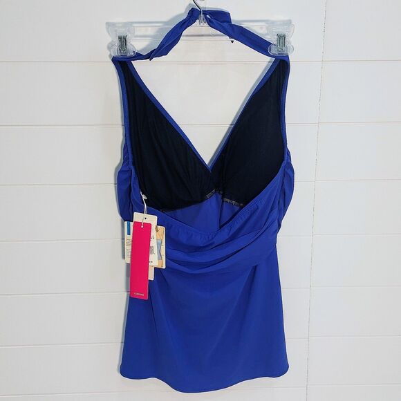 New! Gottex Halter Wrap Front Top Women's Size 16 Purple Shirred Padded Cups - Picture 2 of 7